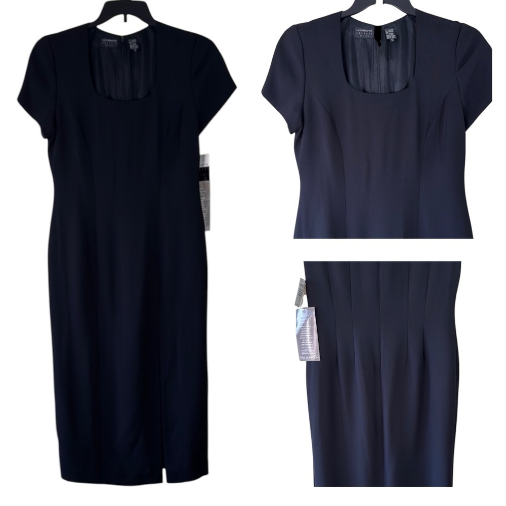 Liz Claiborne Dress Black Midi Sheath Square Neckline in Size 12P NWT